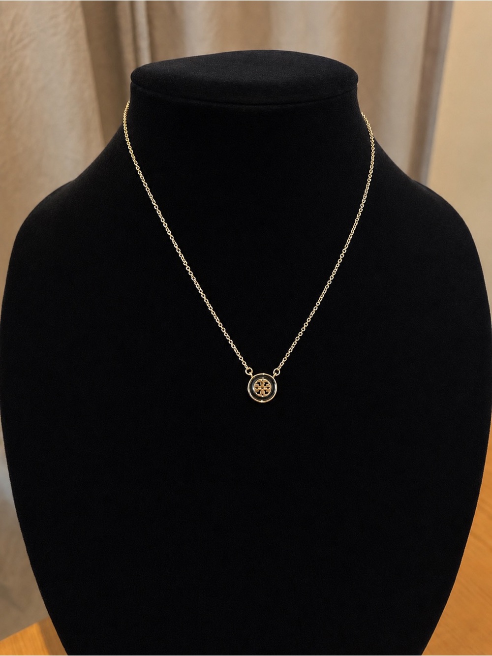 Tory Burch Kira Black Enamel Logo Necklace